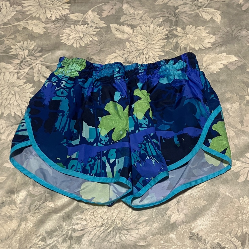 Danskin Now Blue and Green Tropical Athletic Shorts
